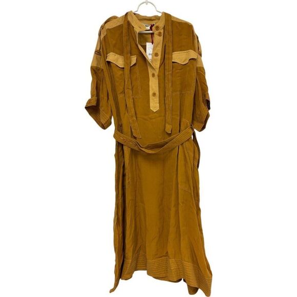 Zara SRPLS Womens Shirt Dress Size L Brown Belted Midi Short Sleeve 3173/431 NWT - Picture 3 of 13